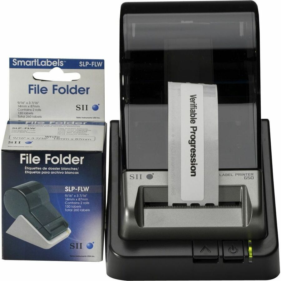 Seiko High Quality SLP-FLW File Folder Labels - 9/16" Width x 3 7/16" Length - Rectangle - Direct Thermal - White - Paper - 130 / Roll - 1 Each
