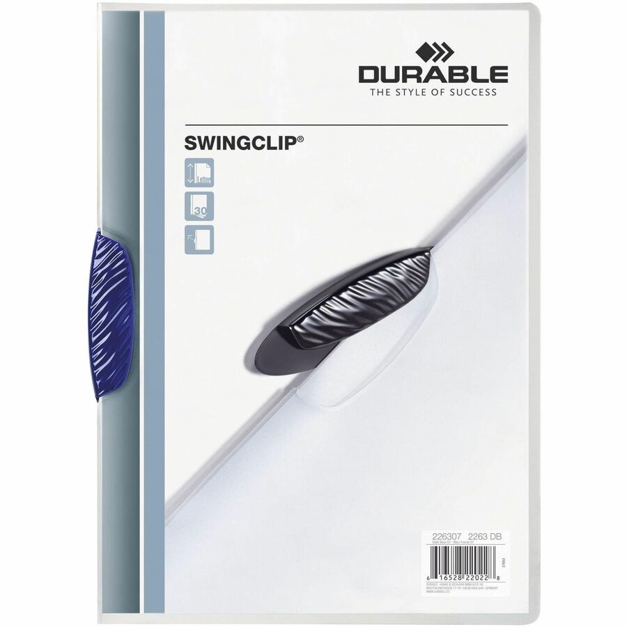 SWINGCLIP Letter Report Cover - 8 1/2" x 11" - 30 Sheets Capacity - Polypropylene - Dark Blue - Wear Resistant - 25 / Box