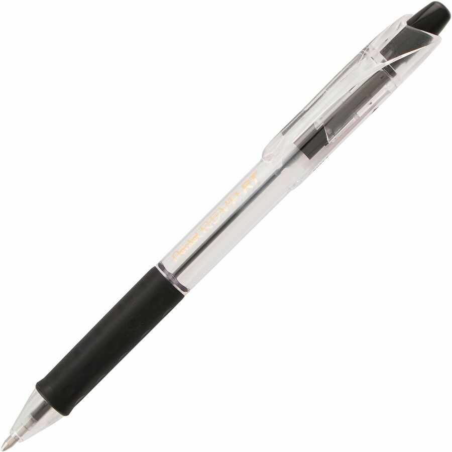 Pentel Recycled Retractable R.S.V.P. Pens - Refillable - Retractable - Black Ink - Oil Based - Clear, Transparent Barrel - Stainless Steel Tip - 12 / Dozen
