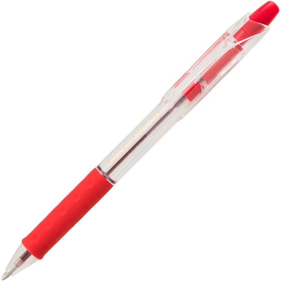 Pentel Recycled Retractable R.S.V.P. Pens - Refillable - Retractable - Red Ink - Clear Barrel - Stainless Steel Tip - 12 / Dozen