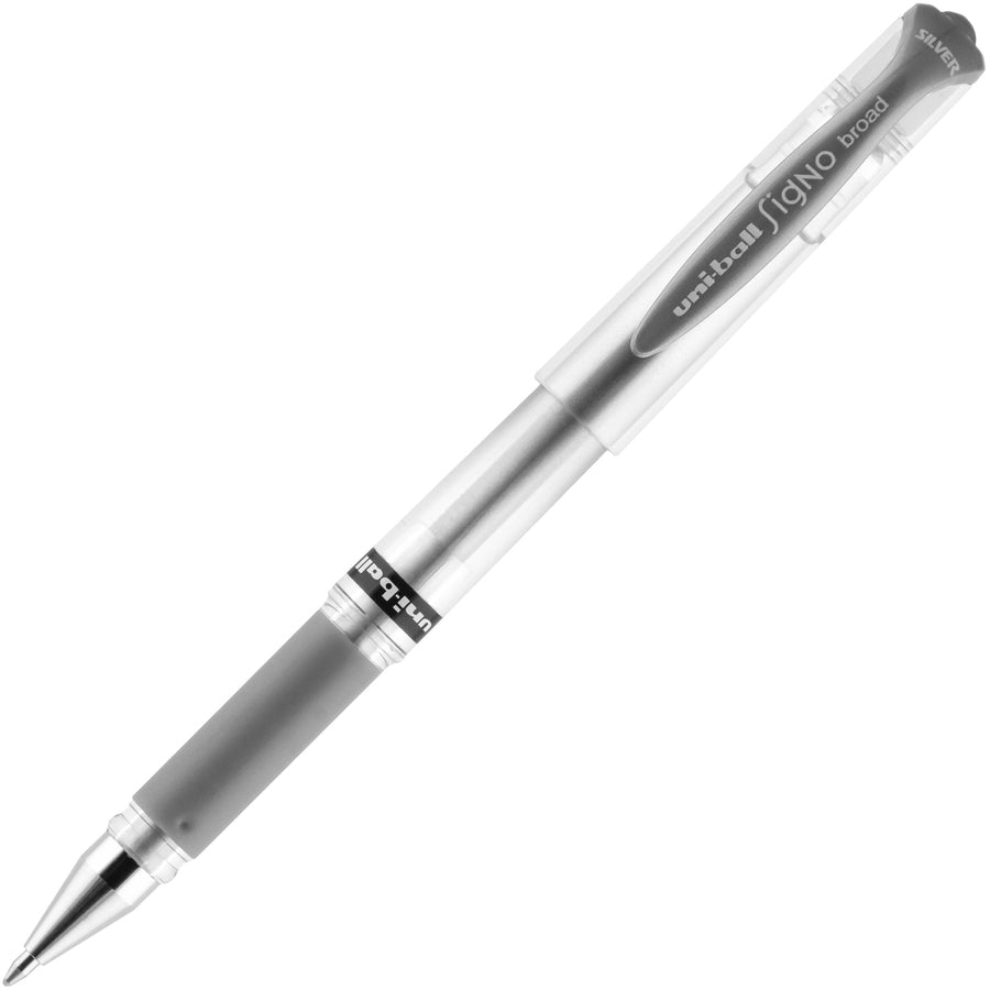 uniball™, Signo Gel Impact Pen - Refillable - Metallic Silver Ink - Gel-based - Clear Barrel - 12 / Dozen