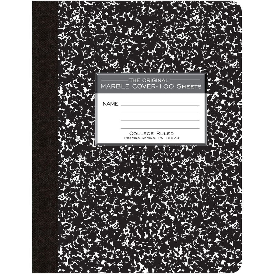 Roaring Spring College Ruled Hard Cover Composition Book - 100 Sheets - 200 Pages - Printed - Sewn/Tapebound - Both Side Ruling Surface - College Ruled Front Ruling - 0.28" Ruled - Red Margin - 15 lb Basis Weight - 56 g/m², Grammage - 9 3/4" x 7 1/...