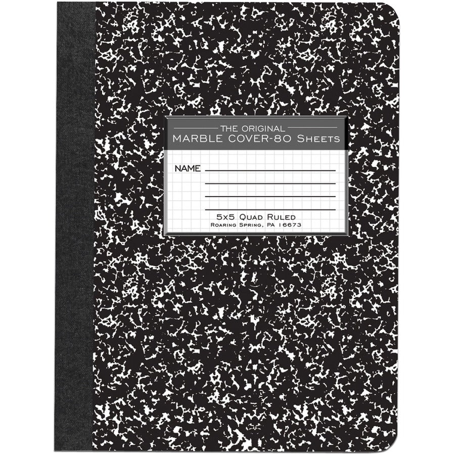 Roaring Spring Graph Ruled Hard Cover Composition Book - 80 Sheets - 160 Pages - Printed - Sewn/Tapebound - Both Side Ruling Surface - Quad Ruled Front Ruling - 15 lb Basis Weight - 56 g/m², Grammage - 9 3/4" x 7 1/2" Sheet Size - 0.33" Height x 7....