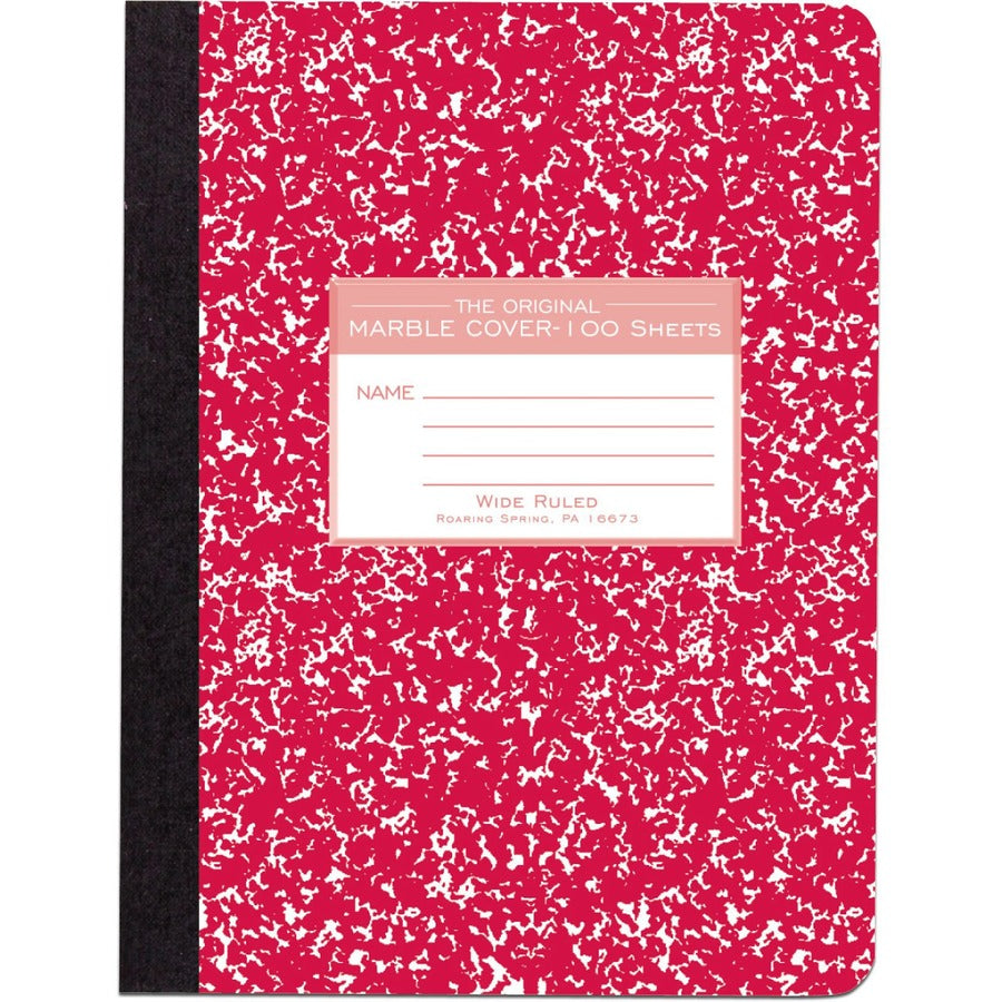 Roaring Spring Wide Ruled Hard Cover Composition Book - 100 Sheets - 200 Pages - Printed - Sewn/Tapebound - Both Side Ruling Surface - Ruled Red Margin - 15 lb Basis Weight - 56 g/m², Grammage - 9 3/4" x 7 1/2" Sheet Size - 0.50" Height x 7.5" Widt...
