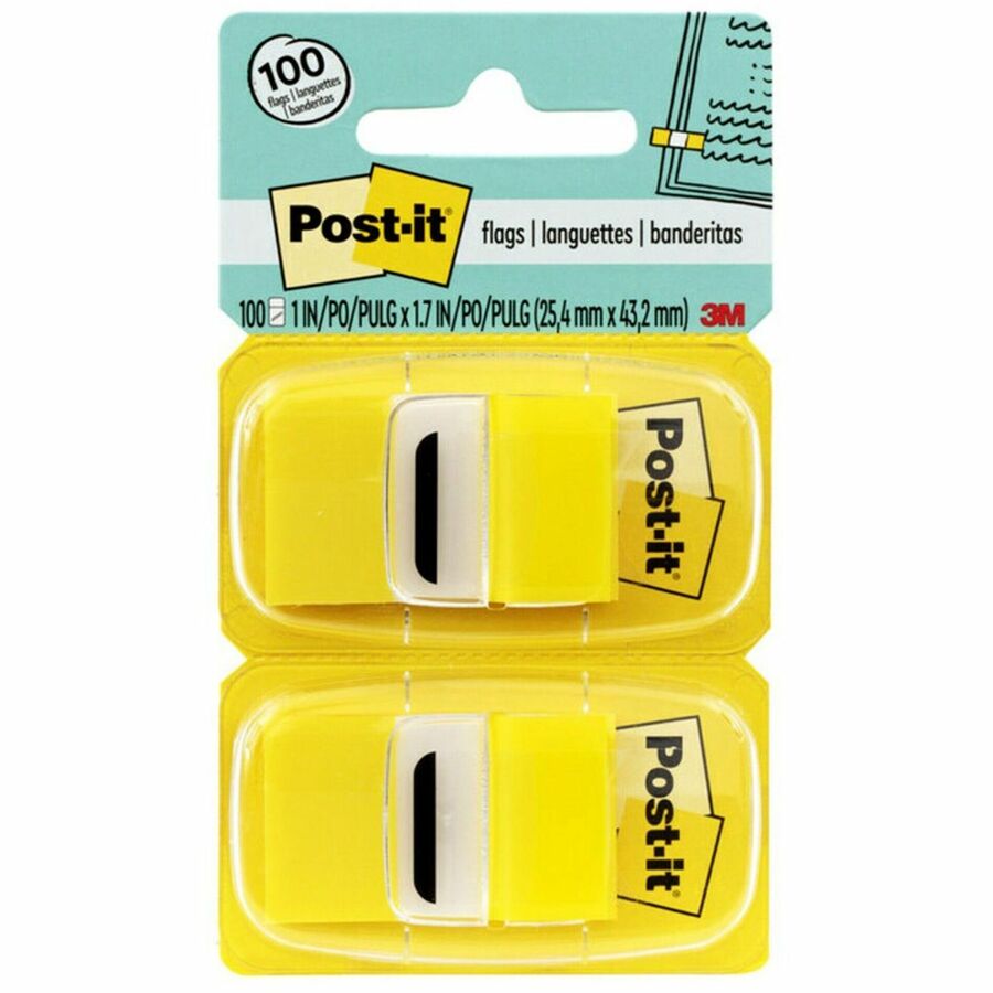 Post-it&reg, Yellow Flag Value Pack - 600 x Yellow - 1" Flag/Note Width x 1 3/4" Flag/Note Length - Rectangle - Unruled - Yellow - Removable, Writable, Repositionable - Dispenser Included - 50/Dispenser Box - 12 / Box