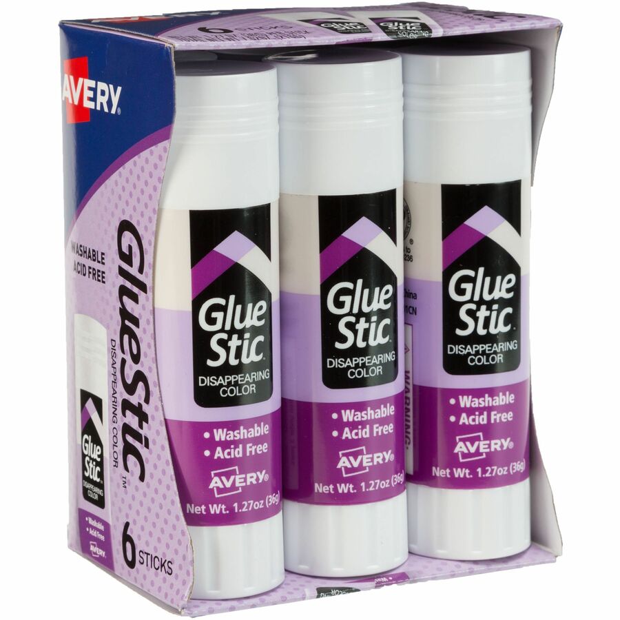 Avery&reg, Glue Stic with Disappearing Purple Color - 1.27 oz - Purple - 6 / Pack