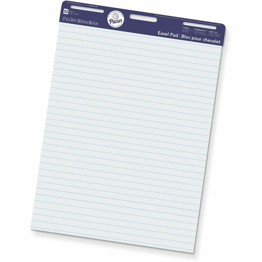 Pacon Ruled Easel Pads - 50 Sheets - Stapled/Glued - Front Ruling Surface - Ruled Front Ruling - 1" Ruled - 27" x 34" Sheet Size - White Paper - Chipboard Cover - Perforated, Bond Paper - Recycled - 1 Pad