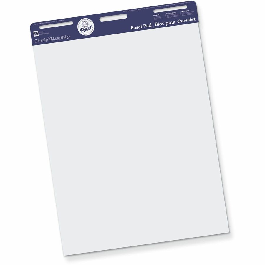 Pacon Unruled Easel Pads - 50 Sheets - Plain - Stapled/Glued - Unruled Front Ruling - 27" x 34" Sheet Size - White Paper - Chipboard Cover - Perforated, Bond Paper - Recycled - 1 Pad