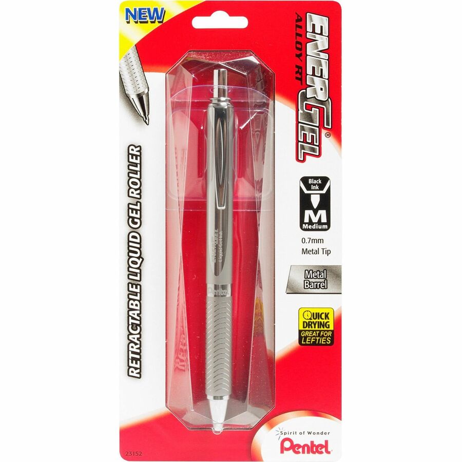 EnerGel EnerGel Alloy Retractable Gel Pens - Refillable - Retractable - Black Ink - Gel-based - Metallic Silver Metal Barrel - Stainless Steel Tip - 1 Pack