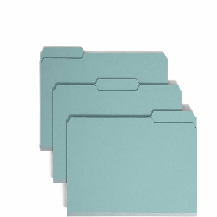 Smead Colored 1/3 Tab Cut Letter Recycled Fastener Folder - 8 1/2" x 11" - 2" Expansion - 2 x 2S Fastener - 2" for Folder - Top Tab Location - Assorted Tab Position - 25 pt. - Pressboard - Blue - 50% Recycled - 25 / Box