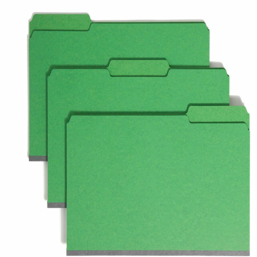 Smead Colored 1/3 Tab Cut Letter Recycled Fastener Folder - 8 1/2" x 11" - 2" Expansion - 2 x 2S Fastener - 2" for Folder - Top Tab Location - Assorted Tab Position - 25 pt. - Pressboard - Green - 50% Recycled - 25 / Box