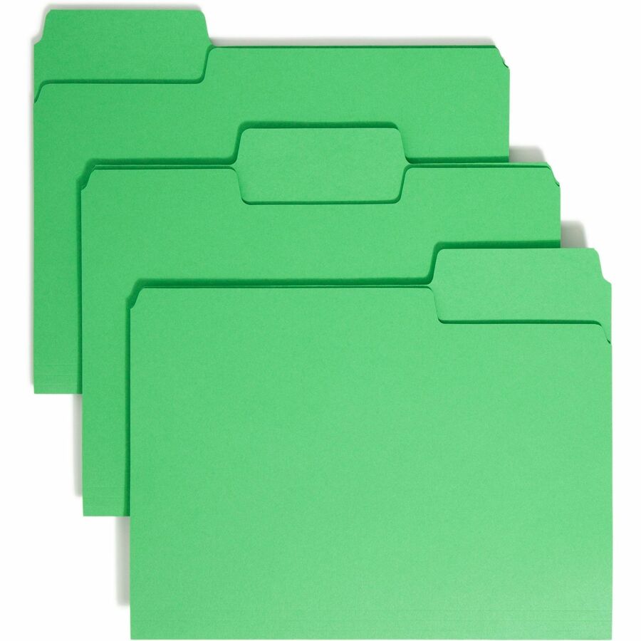 Smead SuperTab 1/3 Tab Cut Letter Recycled Top Tab File Folder - 8 1/2" x 11" - 3/4" Expansion - Top Tab Location - Assorted Tab Position - 11 pt. - 1 Plys - Green - 10% Recycled - 100 / Box
