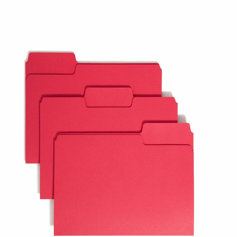 Smead SuperTab 1/3 Tab Cut Letter Top Tab File Folder - 8 1/2" x 11" - 3/4" Expansion - Assorted Tab Position - 11 pt. - 1 Plys - Red - 10% Recycled - 100 / Box