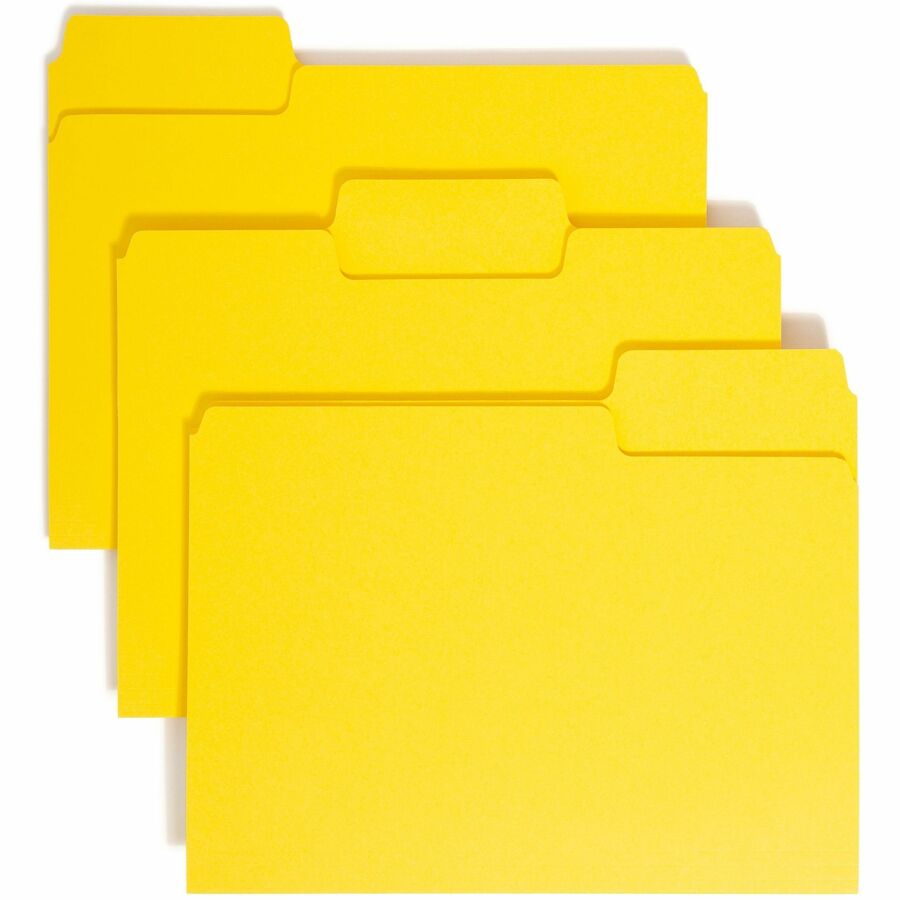 Smead SuperTab 1/3 Tab Cut Letter Top Tab File Folder - 8 1/2" x 11" - 3/4" Expansion - Assorted Tab Position - 11 pt. - 1 Plys - Yellow - 10% Recycled - 100 / Box