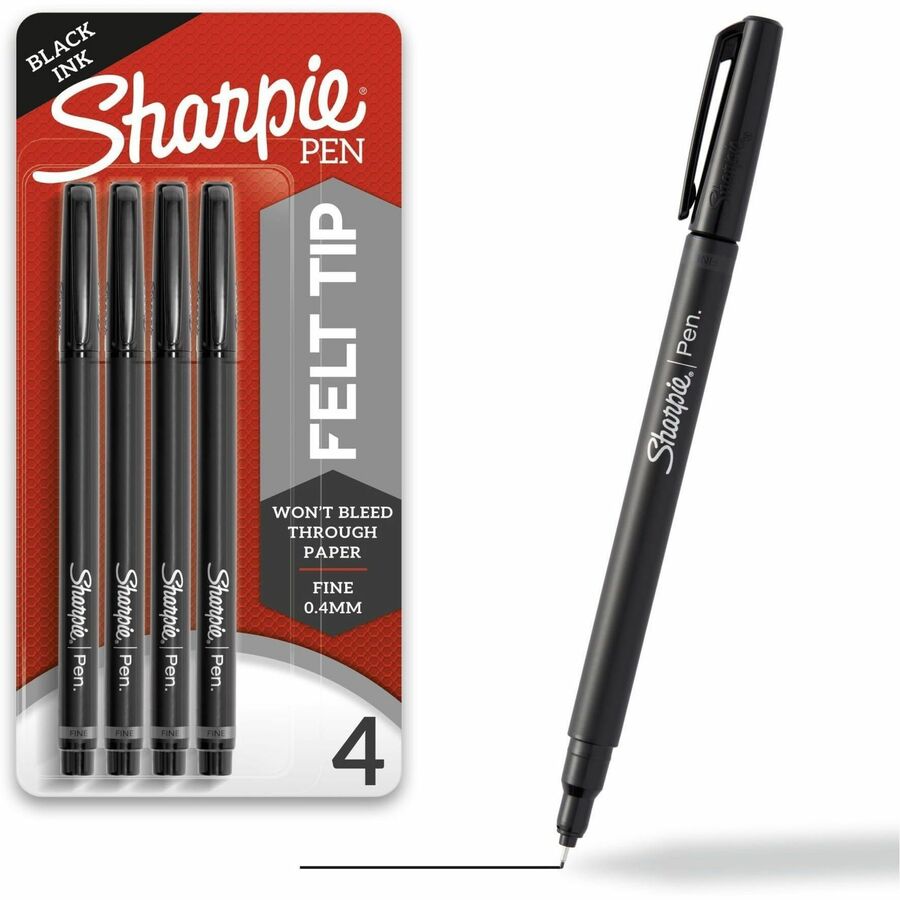 Sharpie Fine Point Pen - Black Ink - Gray, Black Barrel - 4 / Pack
