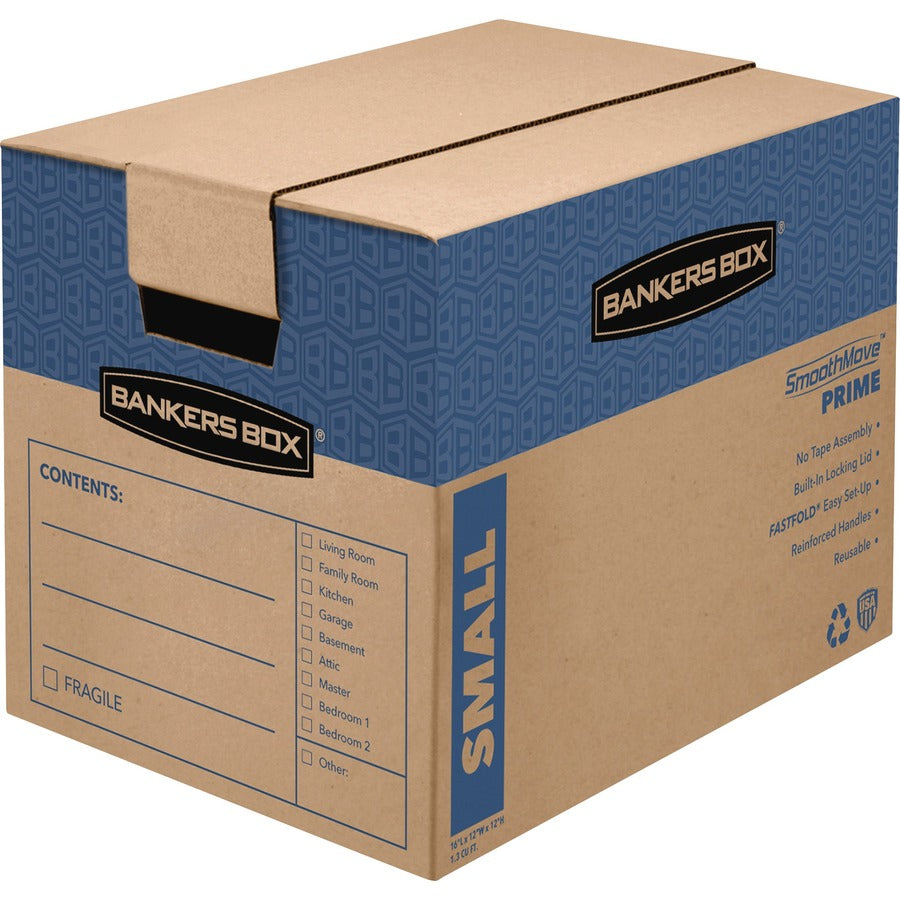 Bankers Box SmoothMove Prime Moving Boxes - Internal Dimensions: 12" Width x 16" Depth x 12" Height - External Dimensions: 12.4" Width x 17.3" Depth x 12.6" Height - Lid Lock Closure - Heavy Duty - Kraft, Board - Kraft - For Multipurpose - Recycled - 1...