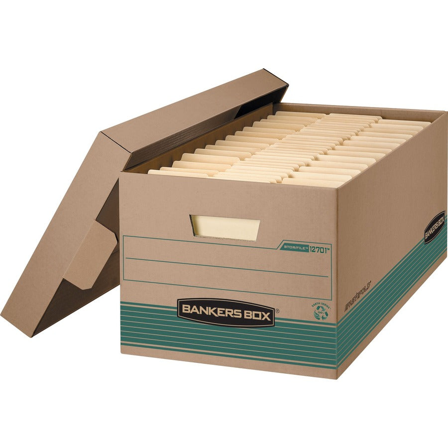 Bankers Box STOR/FILE Recycled File Storage Box - Internal Dimensions: 12" Width x 24" Depth x 10" Height - External Dimensions: 12.9" Width x 25.4" Depth x 10.3" Height - Media Size Supported: Letter - Lift-off Closure - Medium Duty - Stackable - Kraf...