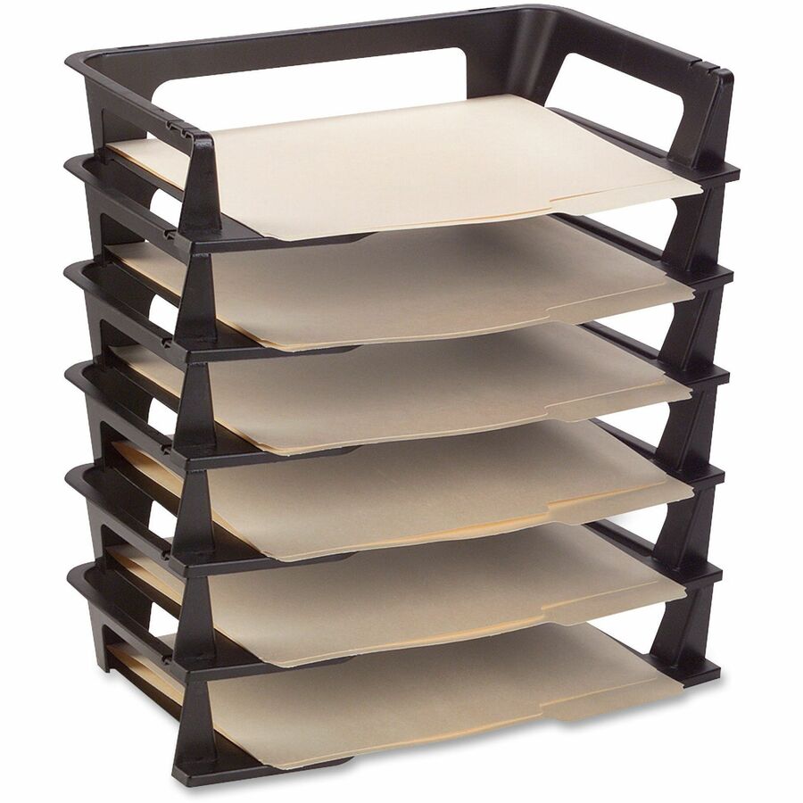 Rubbermaid Regeneration Stacking Letter Trays - 6 Tier(s) - 2.75" Height x 15.25" Width x 9.12" Depth - Desktop - Stackable, Collapsible - 0% Recycled - Black - Plastic - 1 Box