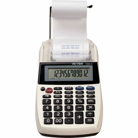 Victor 12054 Printing Calculator - Environmentally Friendly, Large Display, Independent Memory, 3-Key Memory - Power Adapter Powered - 1.8" Height x 4" Width x 8" Depth - Multi, Black - 1 Each