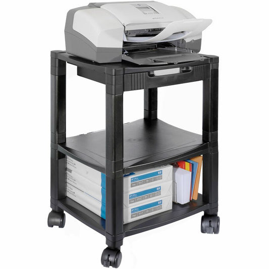 Kantek 3-Shelf Mobile Height-Adjustable Printer/Fax Stand with Organizing Drawer - 75 lb Load Capacity - 3 x Shelf(ves) - 24.25" Height x 17" Width x 13.25" Depth - Floor - Polystyrene - Black