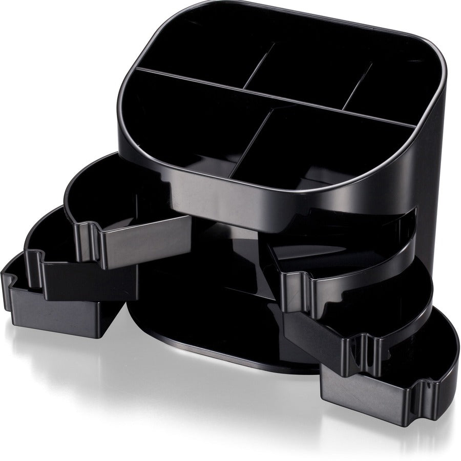Officemate Double Supply Desktop Organizer - 11 Compartment(s) - 4.50" Height x 5" Width x 3.75" Depth - Desktop - Non-skid Base - Black - Plastic - 1 Each