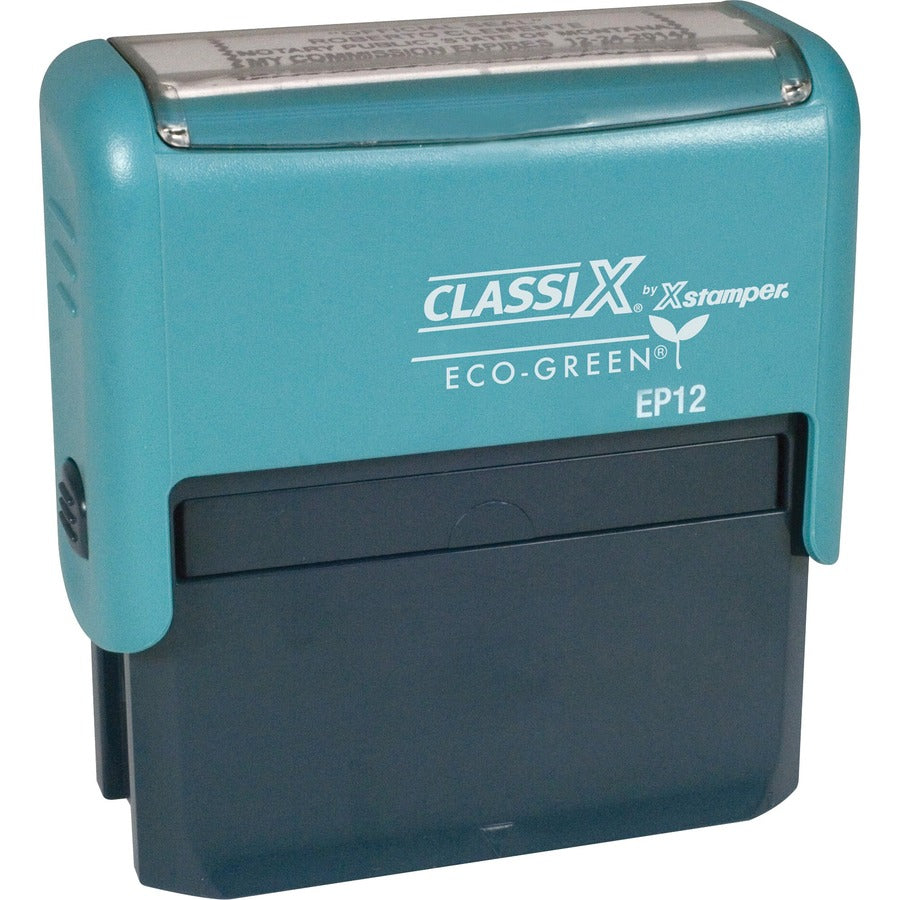 Xstamper ClassiX ECO Self-inking Message Stamp - Custom Message Stamp - 0.63" Impression Width x 2.31" Impression Length - Black - Plastic - Recycled - 1 Each