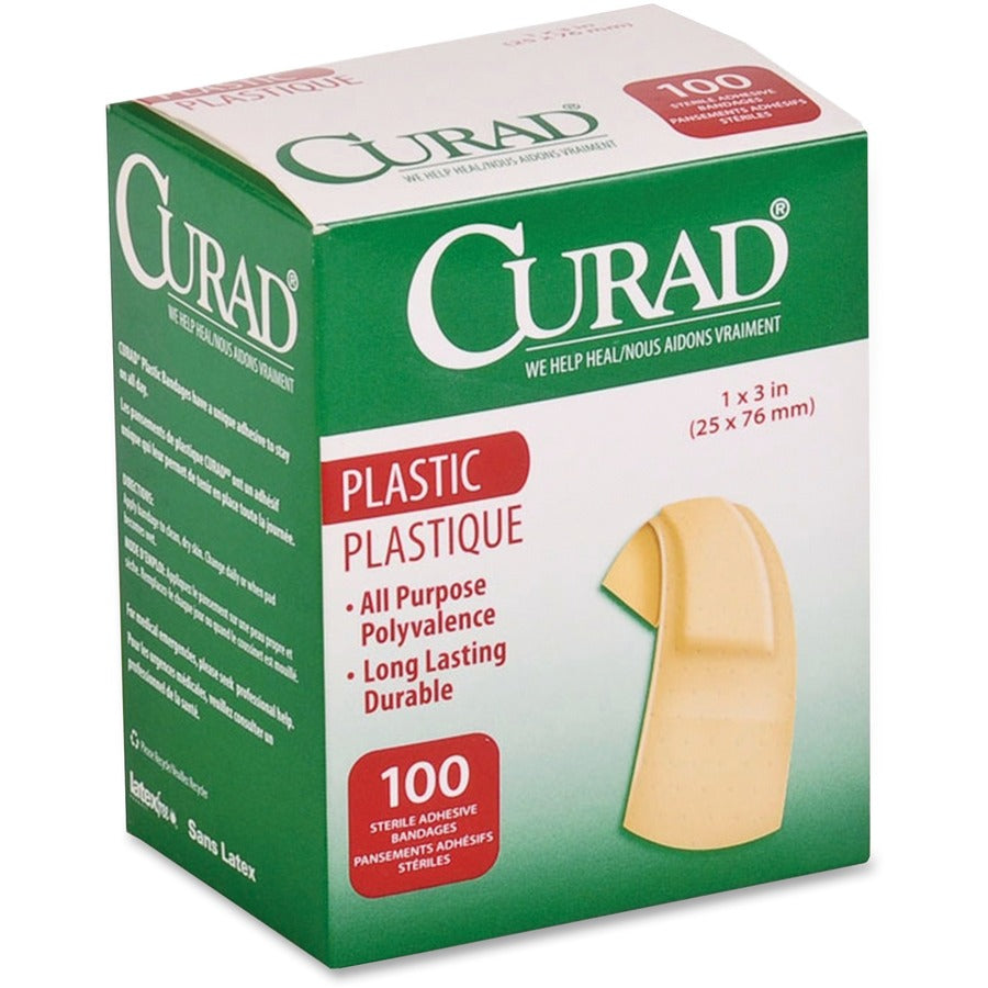 Medline Plastic Adhesive Bandages - - 1" Width x 3" Length - Tan - 100 / Box