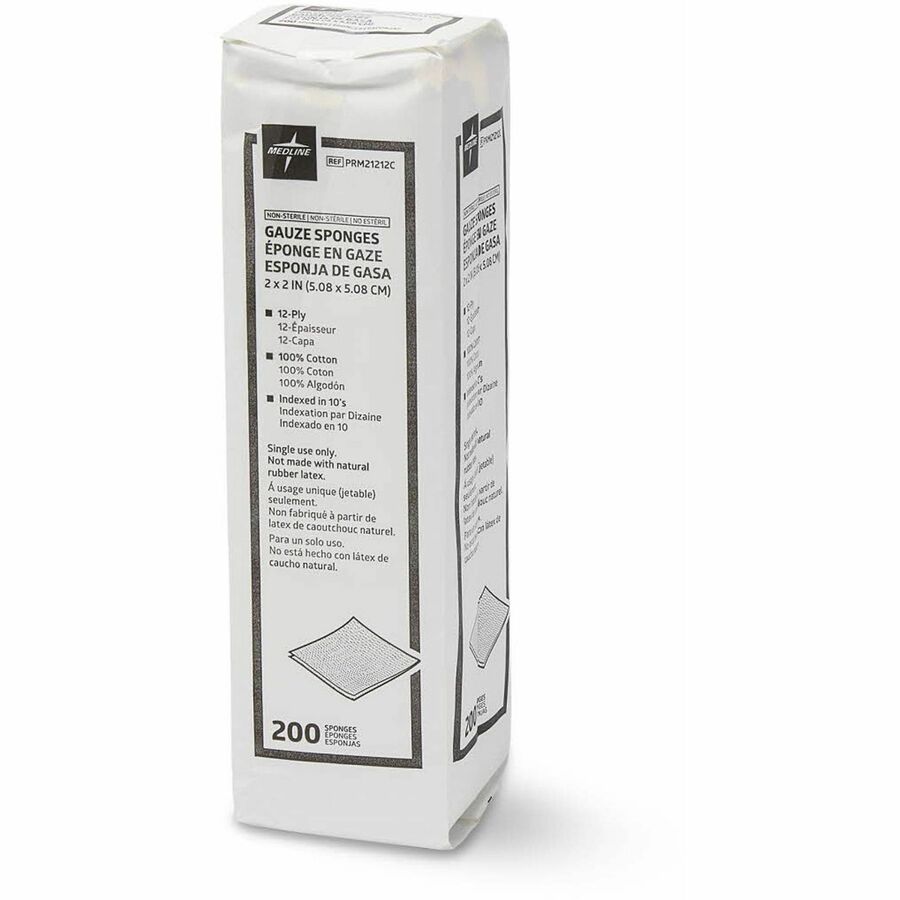Medline Caring Non-sterile Gauze Sponges - 12 Ply - 2" Width x 2" Length - White - 200 / Box