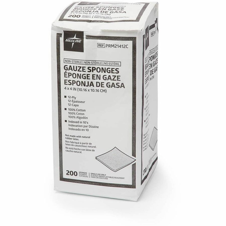 Medline Caring Non-sterile Gauze Sponges - 12 Ply - 4" Width x 4" Length - White - 200 / Box