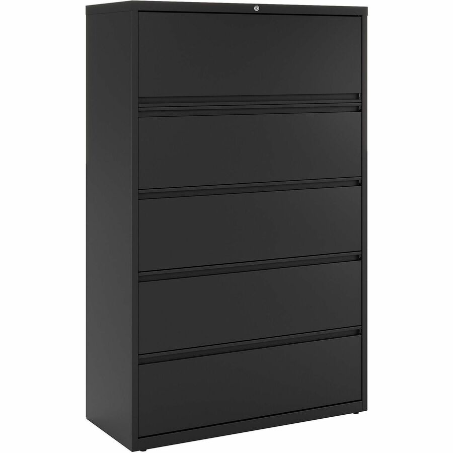 Lorell Fortress Series Lateral File - 42" Width x 18.6" Depth x 67.7" Height - 5 x Drawer(s) for File - Letter, Legal, A4 - Lateral - Interlocking, Label Holder, Leveling Glide, Ball-bearing Suspension - Black - Recycled