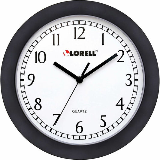 Lorell 9" Round Wall Clock - Analog - Quartz - White Main Dial - Black Case - Plastic