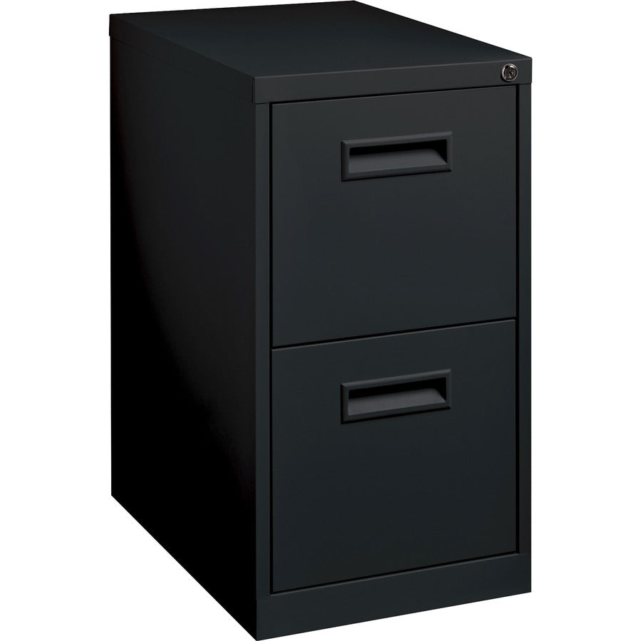 Lorell 19" File/File Mobile File Cabinet with Recessed Pull - 15" Width x 19" Depth x 28" Height - 2 x Drawer(s) for File - Letter - Locking Casters, Security Lock, Ball-bearing Suspension - Black - Powder Coated - Steel - Recycled
