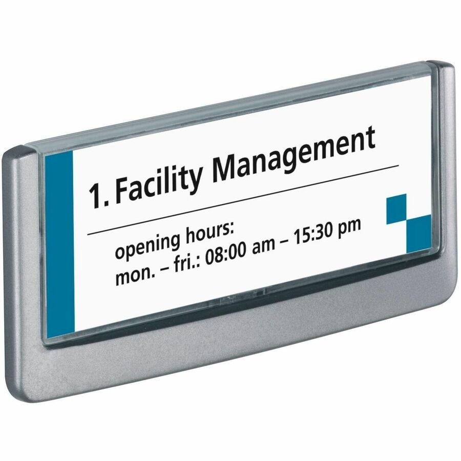 DURABLE Click Sign - 6.8" Width x 3" Height x 0.6" Depth - Rectangular Shape - Wall Mountable, Door-mountable - Indoor - Plastic - Graphite - 1 Each