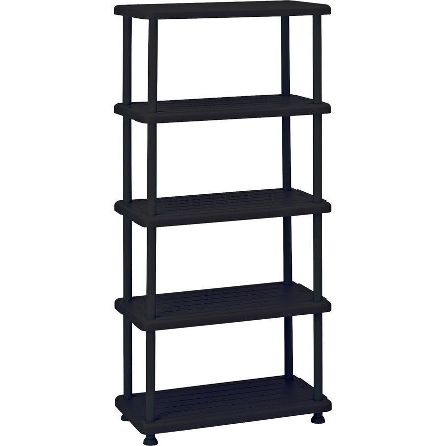 Iceberg Rough 'N Ready 5-Shelf Open Storage System - 36" Width x 18" Depth x 74" Height - 5 x Shelf(ves) - 900 lb Load Capacity - Durable, Dent Proof, Scratch Resistant, Washable, Heavy Duty, Sturdy, Rust Proof - Black - Polyethylene, Polypropylene, St...