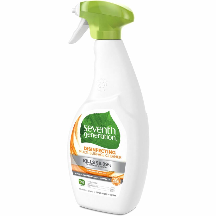 Seventh Generation Disinfecting Multi-Surface Cleaner - For Nonporous Surface - 26 fl oz (0.8 quart) - Lemongrass Citrus Scent - Recommended For: Oil Remover - Streak-free, Disinfectant, Odor Neutralizer - Clear - 1 Each