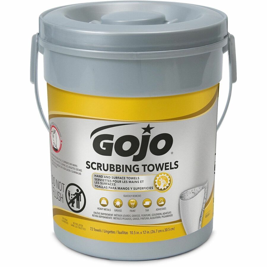 Gojo&reg, Heavy Duty Scrubbing Hand Wipes - 10.50" Width x 13" Length - White - 72/Tub - 1 Each