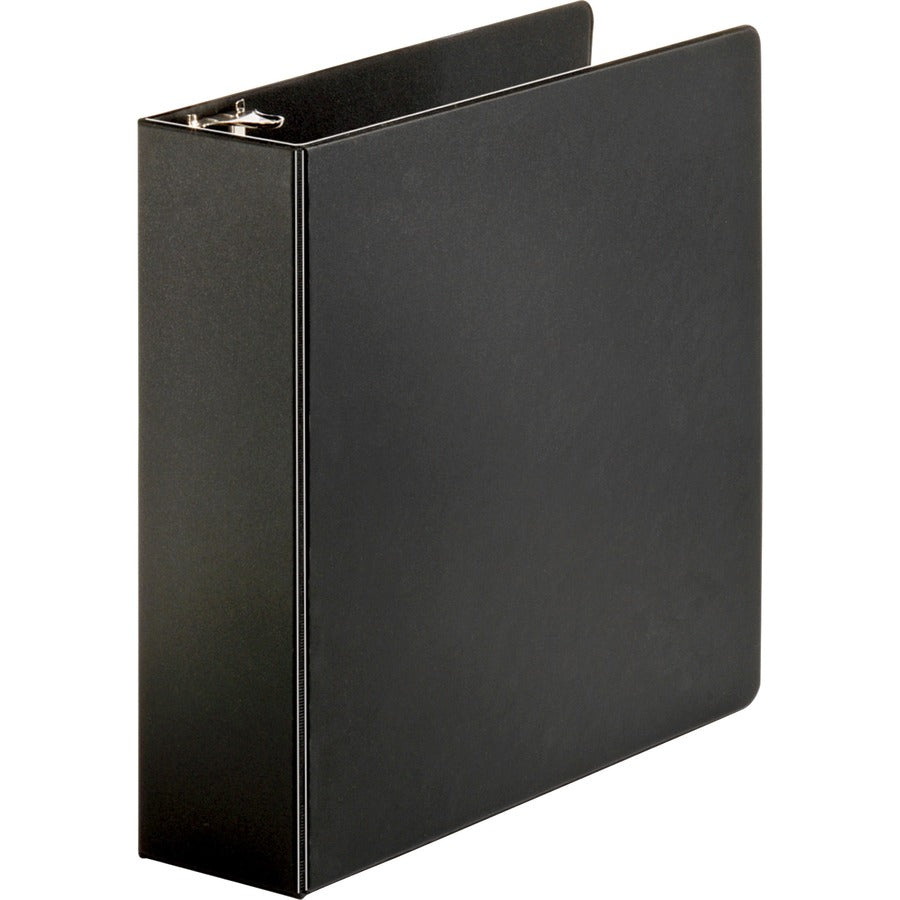 Business Source Basic Round-ring Binder - 3" Binder Capacity - Letter - 8 1/2" x 11" Sheet Size - 3 Ring - Fastener: Round Ring - Pocket: Inside Front & Back - Vinyl - Black - 1.20 lb - Exposed Rivet, Non Locking Mechanism, Sheet Lifter, Open and Close...
