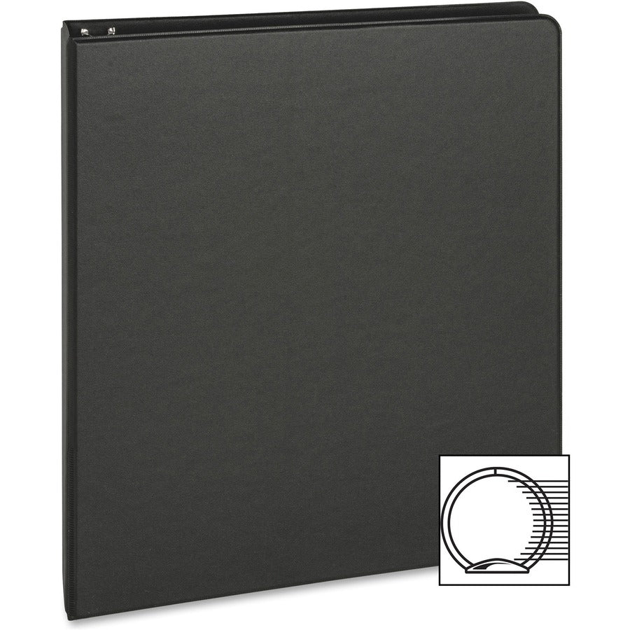 Business Source Basic Round-ring Binder - 1" Binder Capacity - Letter - 8 1/2" x 11" Sheet Size - 3 Ring - Fastener: Round Ring - Pocket: Inside Front & Back - Chipboard, Polypropylene - Black - 9.60 oz - Exposed Rivet, Non Locking Mechanism, Open and...