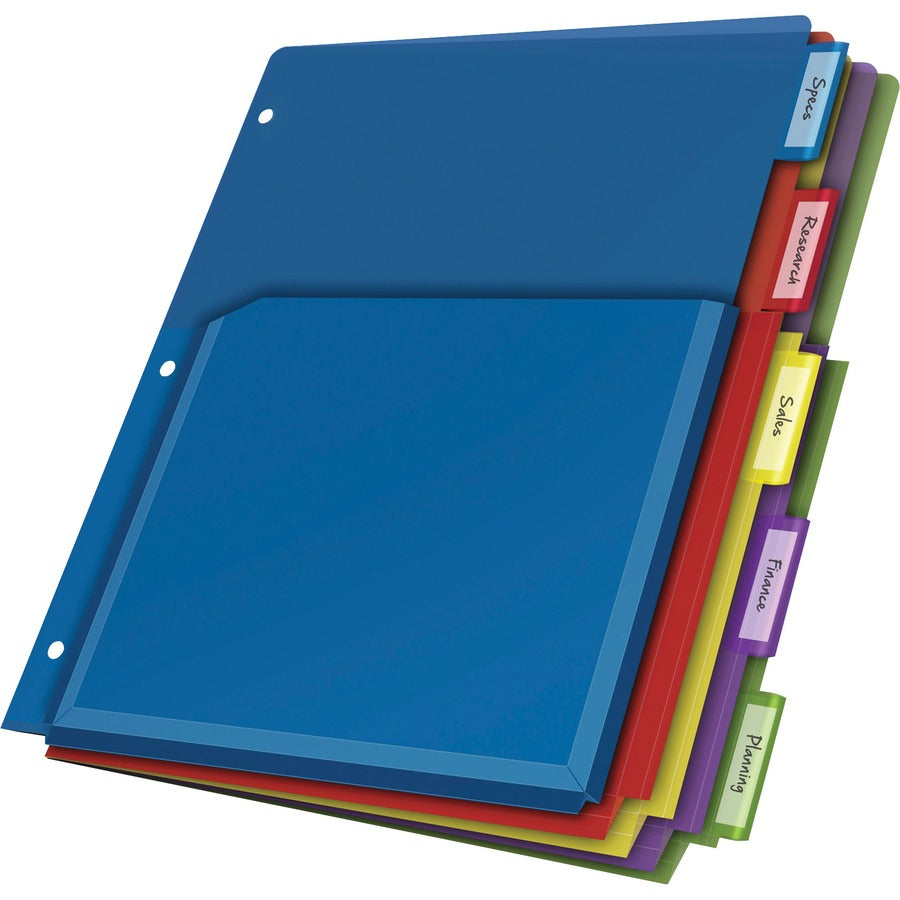 Cardinal&reg, Expanding Pocket Poly Divider - 5 x Divider(s) - 5 Tab(s)/Set - 9.8" Divider Width x 11.50" Divider Length - Letter - 8.50" Width x 11" Length - 3 Hole Punched - Translucent Poly Divider - Multicolor Poly Tab(s) - Non-stick, Insertable Ta...