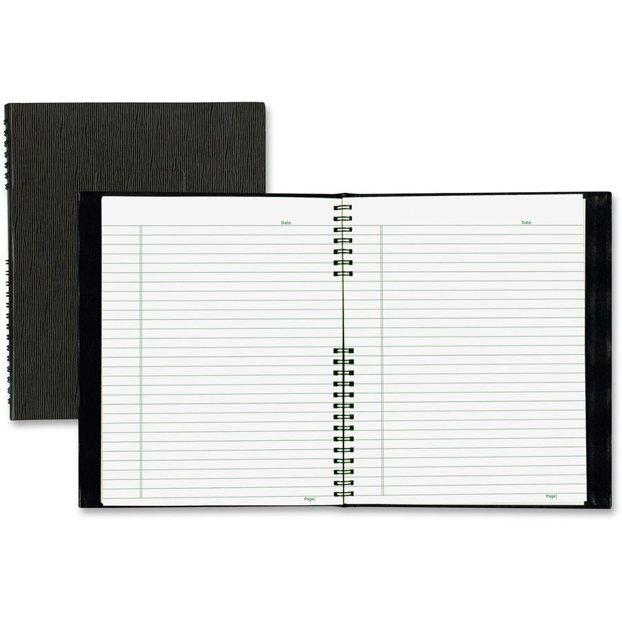 Blueline NotePro Hard Romanel Cover Notebook - Letter - 200 Sheets - Twin Wirebound - Ruled Margin - Letter - 8 1/2" x 11" Sheet Size - Black Cover - Pocket, Hard Cover, Index Sheet, Micro Perforated, Self-adhesive Tab - 1 Each