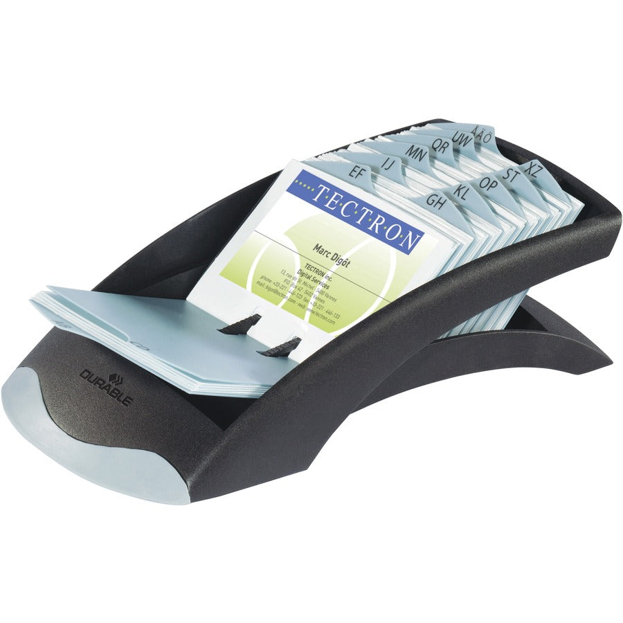 VISIFIX Desk Business Card Files - 200 Card Capacity - For 2.87" x 4.12" Size Card - Black, Gray