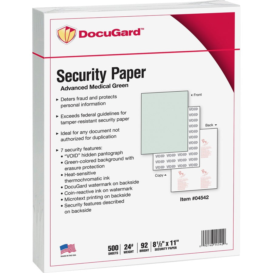 DocuGard Advanced Medical Security Paper - Letter - 8 1/2" x 11" - 24 lb Basis Weight - Tamper Resistant, Erasure Protection, Watermarked, CMS Approved - Green - 1 Ream