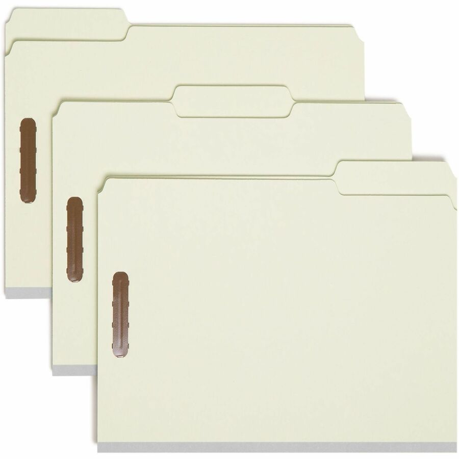 Smead 1/3 Tab Cut Letter Recycled Fastener Folder - 8 1/2" x 11" - 1" Expansion - 2 x 2K Fastener - 2" for Folder - Top Tab Location - Assorted Tab Position - 25 pt. - 1 Plys - Pressboard - Gray, Green - Tear Resistant Gusset - 100% Recycled - 25 / Box