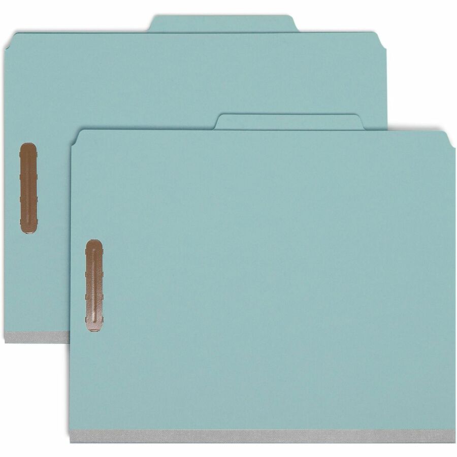 Smead 2/5 Tab Cut Letter Recycled Classification Folder - 8 1/2" x 11" - 2" Expansion - 4 x 2K Fastener - 1" Fastener Capacity, 2" Fastener Capacity - Top Tab Location - Right of Center Tab Position - 1 Divider - 25 pt. - Pressboard - Blue - Heavy Duty...