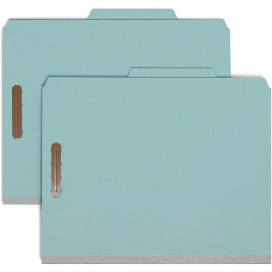 Smead 2/5 Tab Cut Letter Recycled Classification Folder - 8 1/2" x 11" - 2" Expansion - 4 x 2K Fastener - 1" Fastener Capacity, 2" Fastener Capacity - Top Tab Location - Right of Center Tab Position - 1 Divider - 25 pt. - Pressboard - Blue - Heavy Duty...