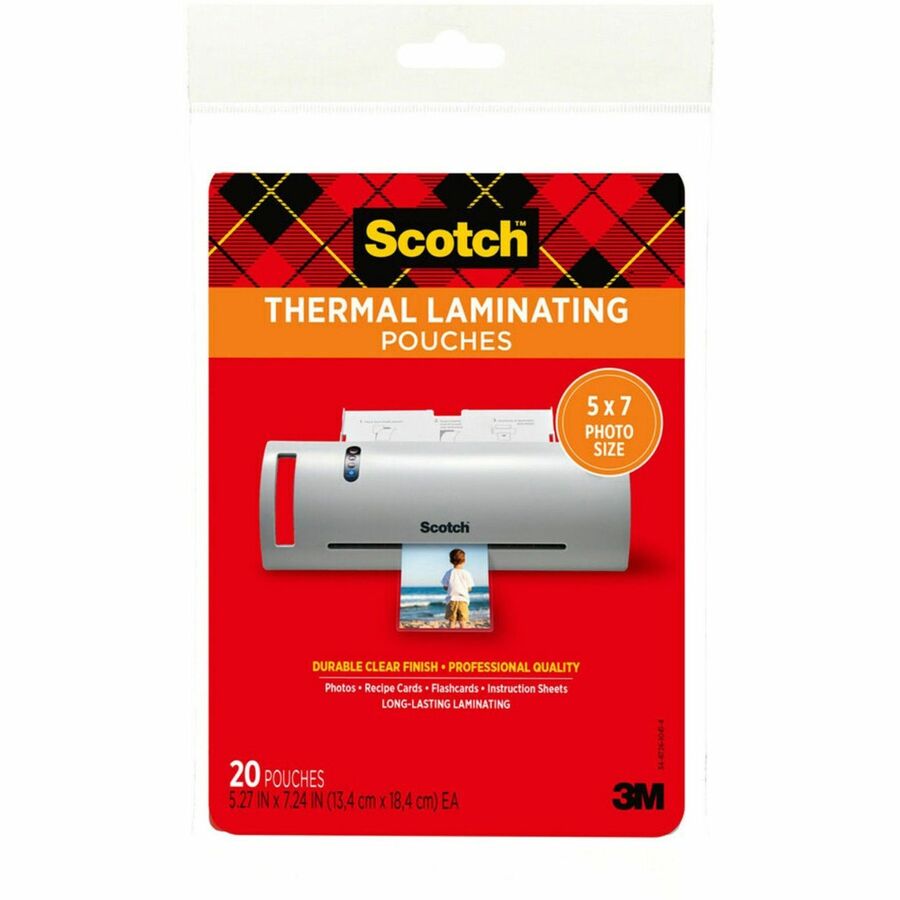 Scotch Thermal Laminating Pouches - Sheet Size Supported: 5" Width x 7" Length - Laminating Pouch/Sheet Size: 5.20" Width x 7.20" Length x 5 mil Thickness - Glossy - for Photo, Document, Lists, Card, Recipe, Artwork - Photo-safe, Double Sided - Clear...