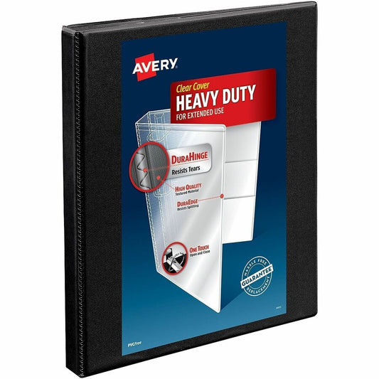 Avery, Nonstick Heavy-Duty View 3 Ring Binder, 0.5" Slant Rings, 1 Black Binder (05233) - 1/2" Binder Capacity - Letter - 8 1/2" x 11" Sheet Size - 135 Sheet Capacity - 3 Ring - Fastener: Slant Ring - Pocket: 4, Internal - Polypropylene - Black - R...