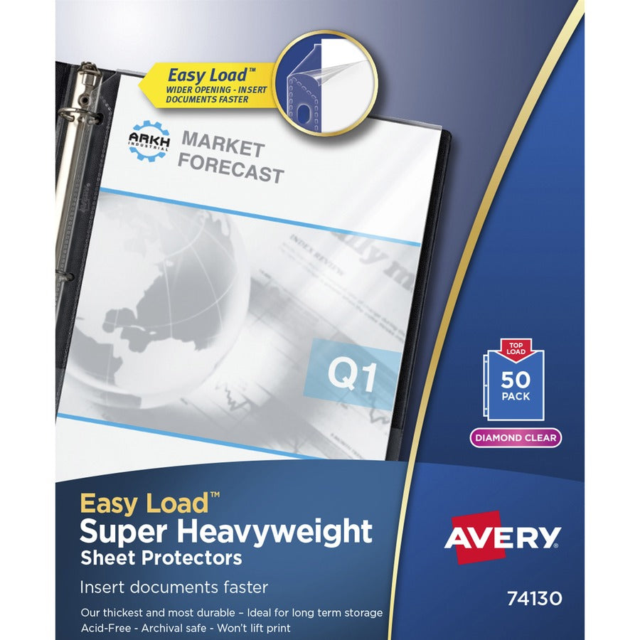 Avery&reg, Diamond Clear Heavyweight Sheet Protectors - Sheet Capacity - For Letter 8 1/2" x 11" Sheet - 3 x Holes - Ring Binder - Top Loading - Diamond Clear - Polypropylene - 50 / Box
