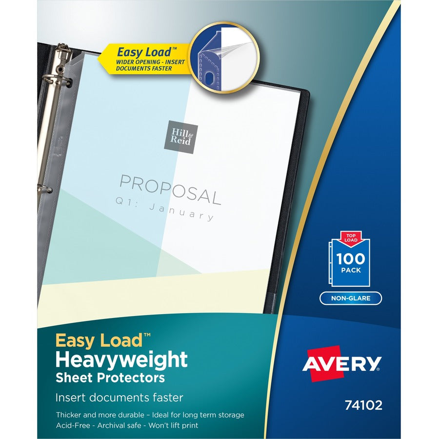 Avery&reg, Heavyweight Sheet Protectors - For Letter 8 1/2" x 11" Sheet - 3 x Holes - Ring Binder - Top Loading - Clear - Polypropylene - 100 / Box