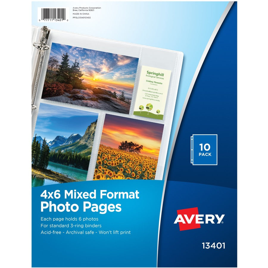 Avery&reg, Clear Mixed Format Photo Album Pages, 10ct (13401) - 4" Width x 6" Length - 3-ring Binding